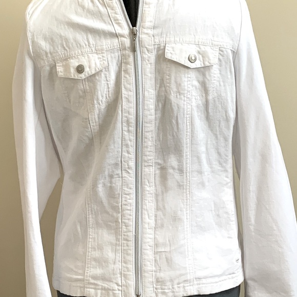 NWOT - Olsen White Linen and Cotton Jersey Jacket, Sz M-L/12 - Picture 3 of 5